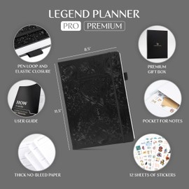 Legend Hourly Planner PRO Premium – Large Undated Schedule Planner with Time Slots – Personal & Work Organizer for Daily, Weekly & Monthly Planning – Time Management Planner – A4 size (Black, Hourglass)