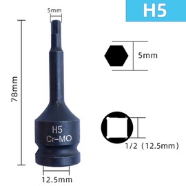 Juttzzei Impact Hex Bit Socket, 1/2" Drive x H5 (5mm) Allen Key Socket, Premium Cr-Mo Steel 5mm Hex Bit with 3" Length for Torque Wrench, Ratchet Wrench, Impact Power Drills