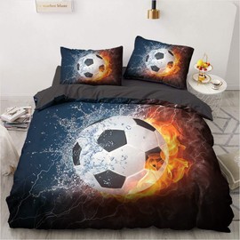 YASMENG Football Bed Linen 135 x 200 cm Boys Flame Water Orange Football Bed Linen Soft Microfibre Football Bed Linen 2-Piece for Teenagers Gifts with Zip and 80 x 80 cm Pillowcase