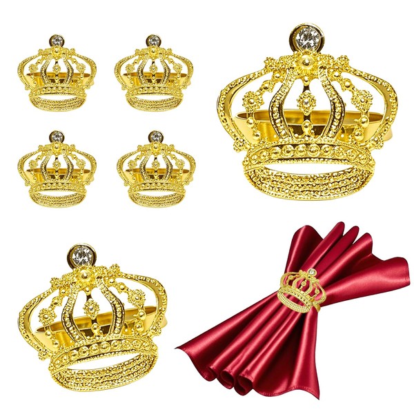 Davifina Crown Diamond Napkin Rings Set of 6 Rhinestone Royal