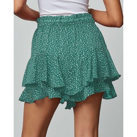 Aoudery Flowy Shorts for Women Casual Boho Floral Skorts Ruffle Mini Skirts Running Tennis Butterfly Chiffon Shorts - Floral Green S