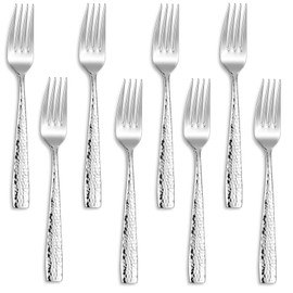KEAWELL Premium 8-Piece Louis Hammered Fork Set, 18/10 Stainless Steel, Squared Edge with Smooth Rounded Edges for Enhanced Comfort, Dishwasher Safe (8, 8.3" Dinner Fork)
