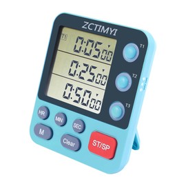 ZCTIMYI Kitchen Dual Digital Timer, Triple Count Down/Up Cooking Timer with Magnetic Back Loud Alarm Flashing Light Adjustable Volume, Suit for Kids Teachers Studying Exercise, Blue