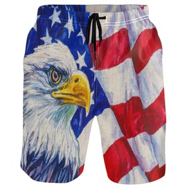 visesunny Men's Beach Short Swim Trunks American Flag Eagle Sports Running Bathing Suits