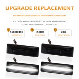 DERMOKA LED Dually Bed Fender Side Marker Lights For 1994-2002 Dodge Ram 2500 3500 Dual Rear Wheel Marker Lamps Smoked Len (White Led)