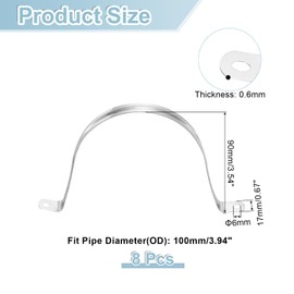 sourcing map 8Pcs Rigid Pipe Straps, 100mm(3.94") 304 Stainless Steel 2 Hole U-Shaped Bracket Tube Hanger Pipe Clamps for Fixing Pipe Cable
