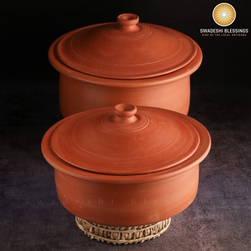 Swadeshi Blessings HandMade Exclusive Range Unglazed Earthen Kadai/Mud Handi/Mitti Ke