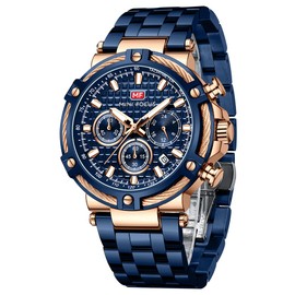MF MINI FOCUS Business Men Watches (Chronograph/Waterproof/Luminous/Calendar/24 Hours) Big Face Stainless Steel Band Watches for Men