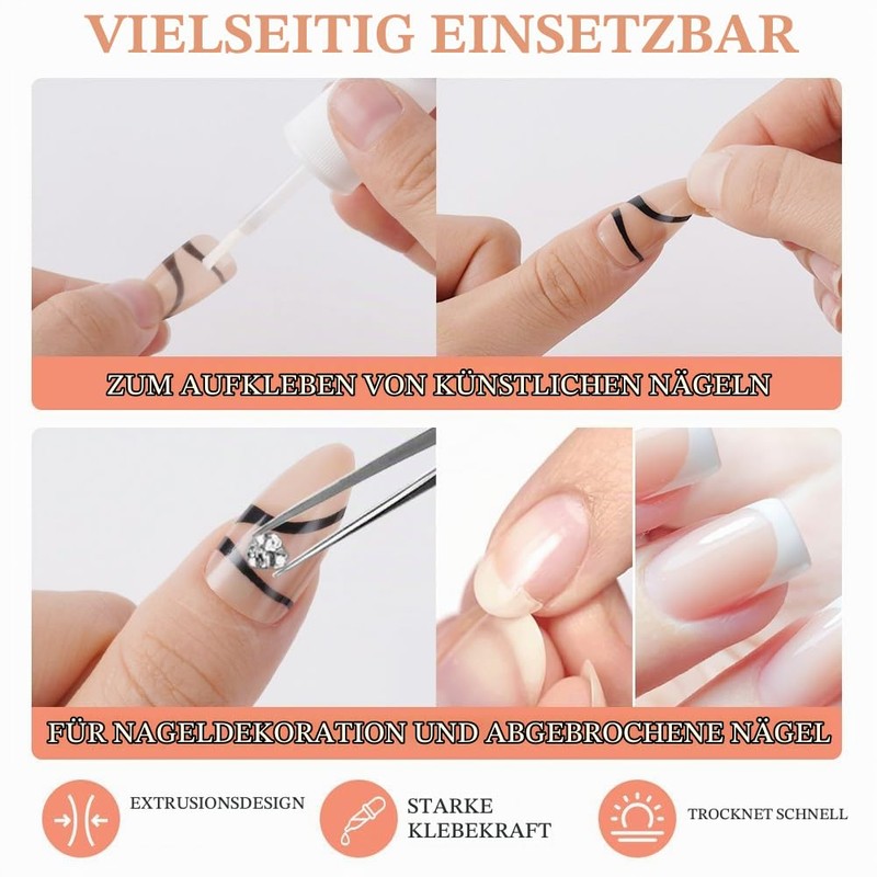 Nail Glue, 3 Bottles Extra Strong (7 g) On Nail