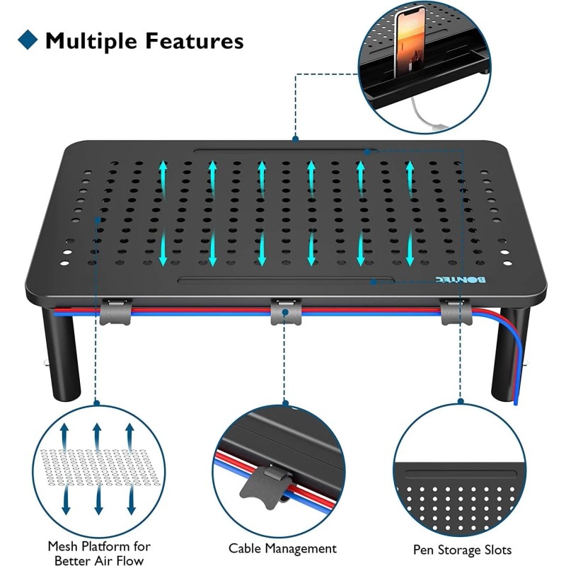 2 Pack Adjustable Monitor Stand Riser with Drawer