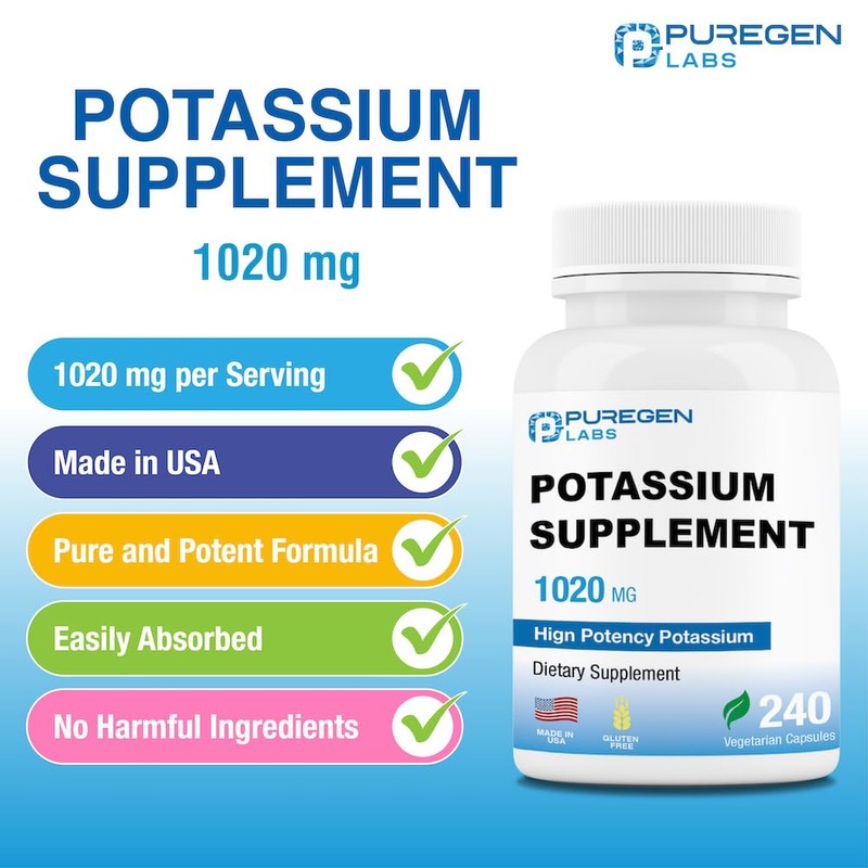 Puregen Labs Potassium Bicarbonate Supplement 1020 mg | Non-GMO |