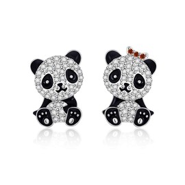 Panda Earrings for Women Sterling Silver Animal Black Panda Bear Stud Earring for Women Valentine