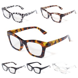 CCVOO 6 Pack Oprah Style Reading Glasses for Women Blue Light Blocking Computer Square Readers with Spring Hinge Men (A5 Mix, 1.75)