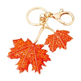 INSTITIZERMaple Leaf Keychain Creative Plant Pendant Metal Maple Leaf Keychain Fashion Backpack Accessories Crystal Key Holder Bag Pendant Key Chain Women Gift for Birthday Christmas Festival