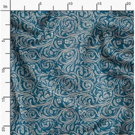 Soimoi Leaves Print - Blue, Canvas Fabric Material - 56 Inch Wide, 1 Meter, Unstitched Fabric For Upholstery, Bags, Workwear And Outdoor Gear.