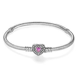 LNQOBU Women's Bracelet 925 Silver Snake Butterfly Bracelet with Sparkling Heart Clasp Charms (with a Spacer Bead), Sterling Silver, Cubic Zirconia