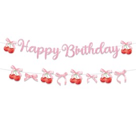 Cherry Party Decorations Cherry and Bow Party Banners Summer Fruit Banners Fruit Cherries Bunting Birthday Supplies Summer Themed Party Decor Cherries-Themed Parties, Backyard Celebrations