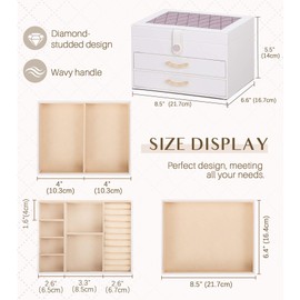 Enthralite White Jewelry Box Organizer: Home Decor for Women - 2-Drawer Holder for Valentine’s Day Birthday Christmas White Grey-Purple