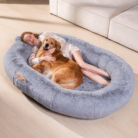 Human Dog Bed for People Large - Bean Bag Adult Size Giant Extra Sized for Kid Waterproof and Washable Anti-Slip Grey 74"x50"x12" (Grey)
