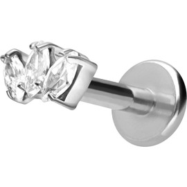 PIERCINGLINE Titanium Labret with Internal Thread | 3 Crystal Drops | Piercing Lip Nose Ear Helix | Choice of Colours and Sizes, Titanium