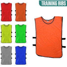 Sterling Sports 12 X Red Training Football Bibs For Adults - Ideal Training Bibs For Football, Basketball, Soccer, Netball, Rugby, Cricket & Hockey – Perfect Team Practice Vests (Kid Size, Orange)