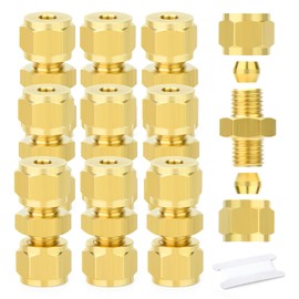 GASHER 10PCS Brass Compression Tube Pipe Fitting Connector, 4mm Tube OD x 4mm Tube OD Connector