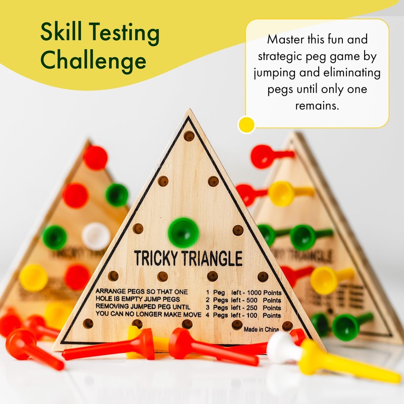3 Pack - Wooden Triangle Peg Board Game - Retro