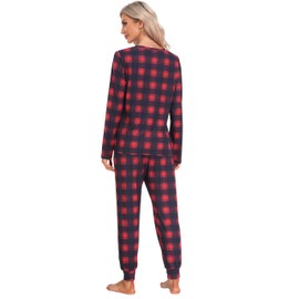 MoFiz Pj Set for Women Long Sleeve Soft Sleepwear Nightwear for Women Pajama Set Lounge Set with Pockets red Plaid M
