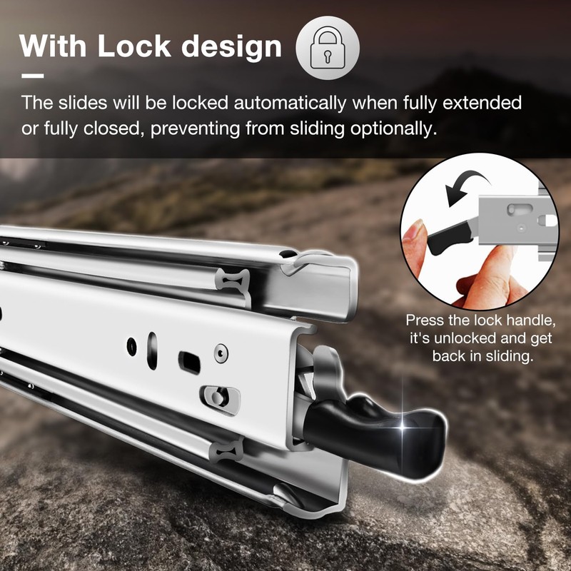 REGUDA Heavy Duty Locking Drawer Slides Full Extension Runners with