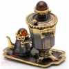 Brass Amber Figurine souvenir of Russian Samovar Teapot set souvenir