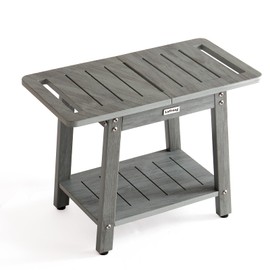 LaFroug Large Shower Bench, Heavy Duty HDPS Shower Stool for Inside Shower, 2 Tier Shower Chair Seat with Shelf for Bath, Waterproof Shower Foot Rest for Shaving Legs with Adjustable Feet, Gray