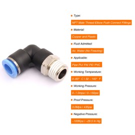 CEKER 10mm x 3/8" Npt Male Thread Elbow 90 Degree Push to Connect Fittings Air Fittings Pneumatic Quick Connect Fitting Airlines Push In Connectors 10mm Tube Fittings 5Packs