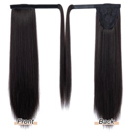 Yamel Ponytail Extension Darkest Brown Long Straight 20 Inch Upgrade Wrap Around Fake Ponytail Synthetic Hair Extensions Clip in Ponytail Hairpiece for Women