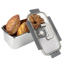 QTLCOHD Stainless Steel Bread Box, Time Recording Bread Storage Container for Kitchen Countertop, Airtight Loaf Keeper with Lid for Homemade Bread, Cookies and Toast, Grey