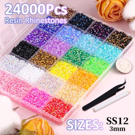 24000Pcs Resin Rhinestones for Crafting with Tweezers, Mixed-Color 3mm Non Hotfix Flatback Gems, Bedazzling Crystal for DIY Crafts Clothing Tumblers Mugs Shoes Fabric Decor Nail Art Makeup