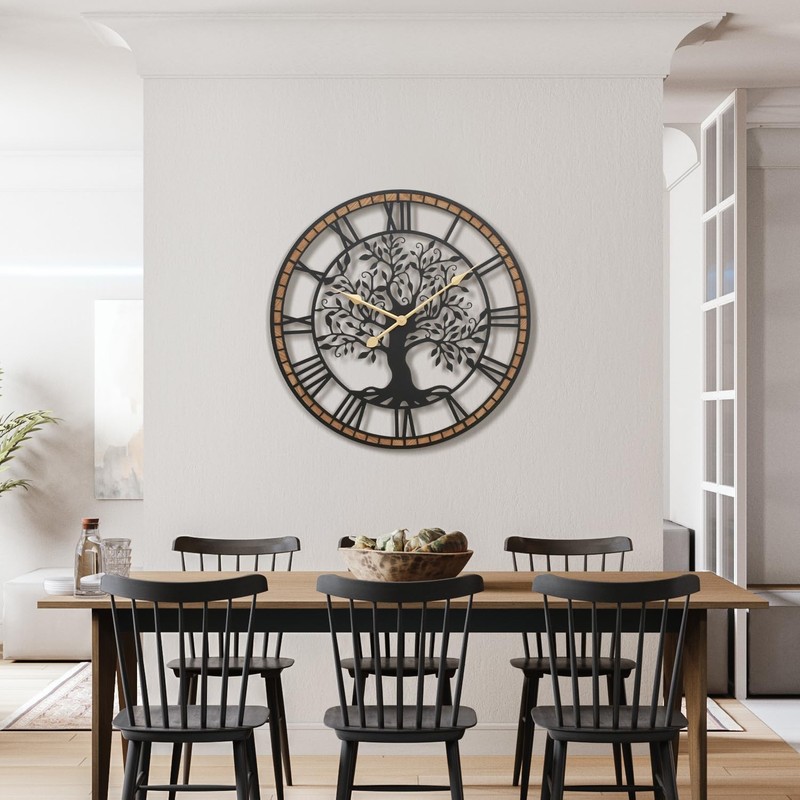 Micasso Silent Large Wall Clock: 24Inch Tree of Life Metal
