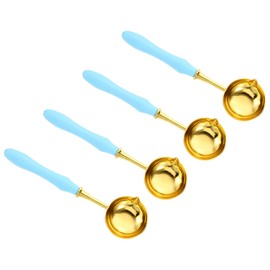 PATIKIL 5" Wax Seal Spoon, 4Pcs Wax Sealing Melting Spoon Brass Vintage Wooden Handle Wax Spoon for Wax Seal Stamp Envelope Art Craft Projects, Sky Blue