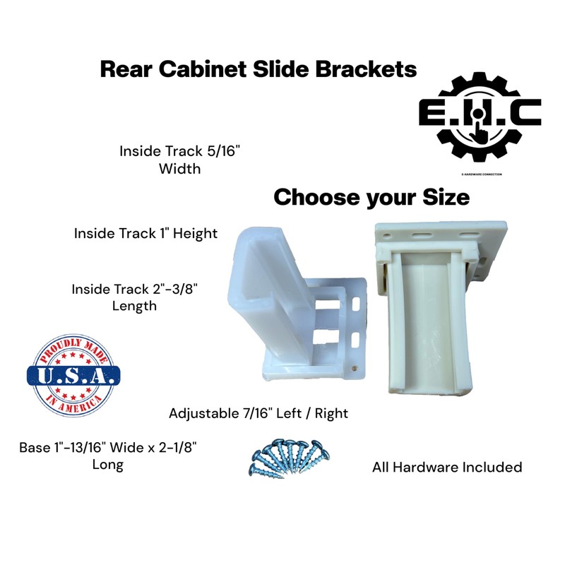 Drawer/Cabinet Slide Track/Socket/Brackets/Choose from Various Sizes/All Hardware Included by E.H.C.