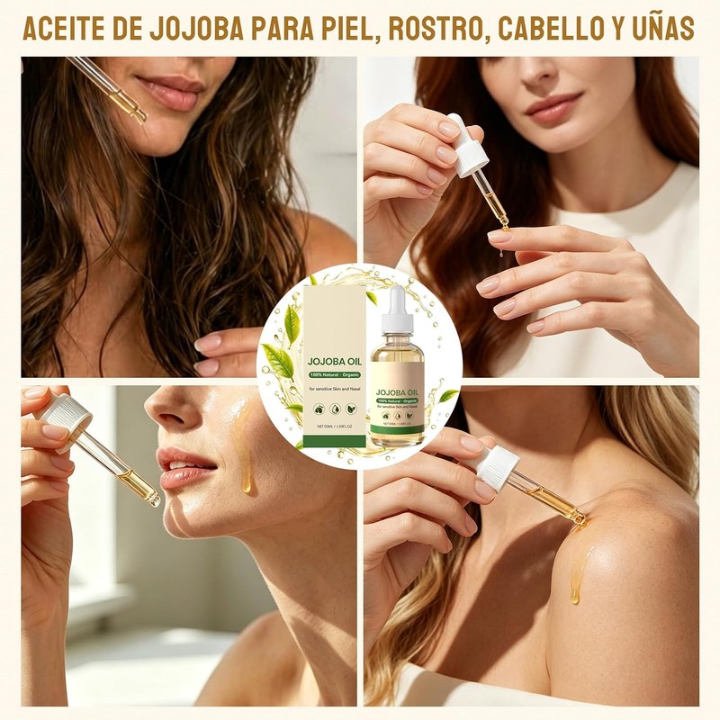 2PCS Aceite de Jojoba Orgánico 50 ml para Cara, Cabello,