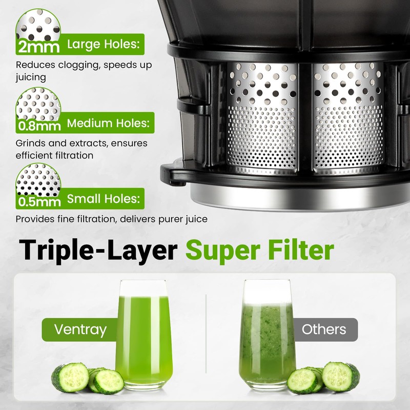Ventray Juicer Machine, Cold Press Juicer with 5.1'' Extra Large