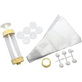 Zenker 15285 Pastry and Decorating Set, Piping Bag, Nozzles, Pastry Press, Plastic, Cream/White