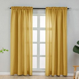 L.Z.E Gold Light Filtering Curtains for Living Room Bedroom Doorway Divider, Privacy Non-See-Through Curtains 108 Inches Long 2 Panels Set, Extra Long Rod Pocket Window Panels (55" W x 108" L)