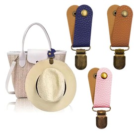 YAISUHCHNYE 3 Pcs Travel Hat Clips Holder Sun Hats Clips PU Leather Hat Clip Suitable for Hats Handbags Purses Travel Bags