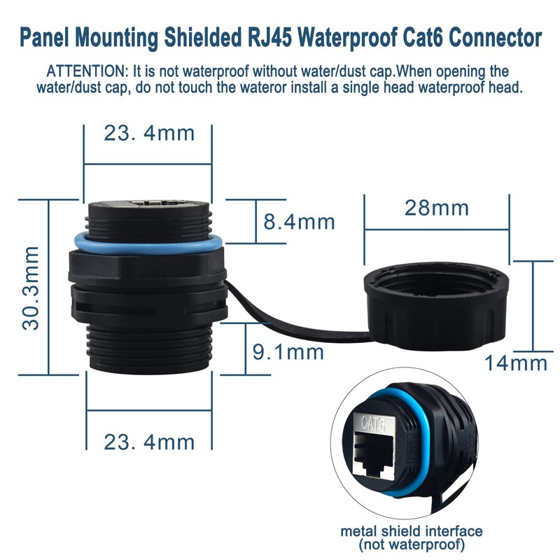 Waterproof CAT6 RJ45 Panel Mount Coupler,IP68 Shielded Industrial Panel Mount