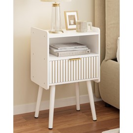 Masupu Nightstand,Modern Night Stand Wood Bedside Table with Storage Drawer Side End Table for Bedroom,Living Room,Office,White