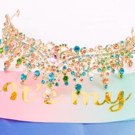 Birthday Crown for Women and It's My Birthday Sash, Birthday Tiaras Set for Girls Happy Birthday Decorations Birthday Headbands Girls Gifts Birthday Accessories for Her Birthday Party (Multi-Color)