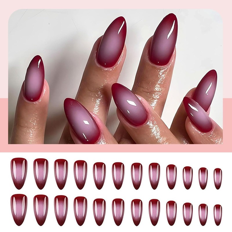 Yamobi Press on Nails Set of 24 Red Almond Shape