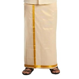 Kolakeer™ Men's Tissue Cotton Dhoti with Kasavu Zari Border - South Indian Dhoti Veshti Mundu (1.8 Mtrs/Single Layer, Gold)
