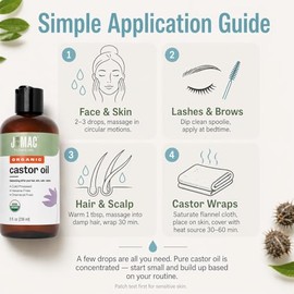 Organic Castor Oil, Cold Pressed (16 oz plastic bottle) BPA Free Castor hexane free, castor oil for face, skin, cold pressed castor oil for eyelashes, cold pressed organic castor oil