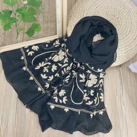 MINIDORA Soft Lightweight Scarves for Women Floral Embroidered Shawls for Holiday Summer Travel Wraps Extra Large Style 3-Black